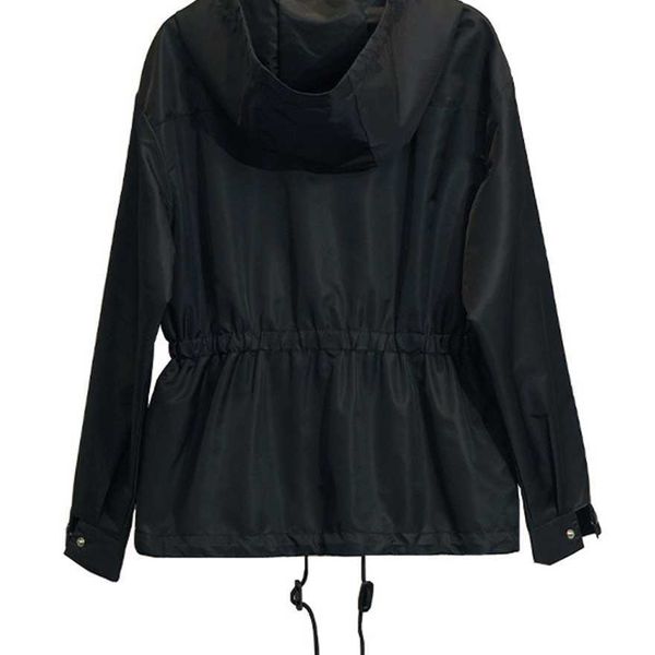 

34% off family's three prevention for women's spring new drawstring hooded mid length waist lightweight trendy coat, Black