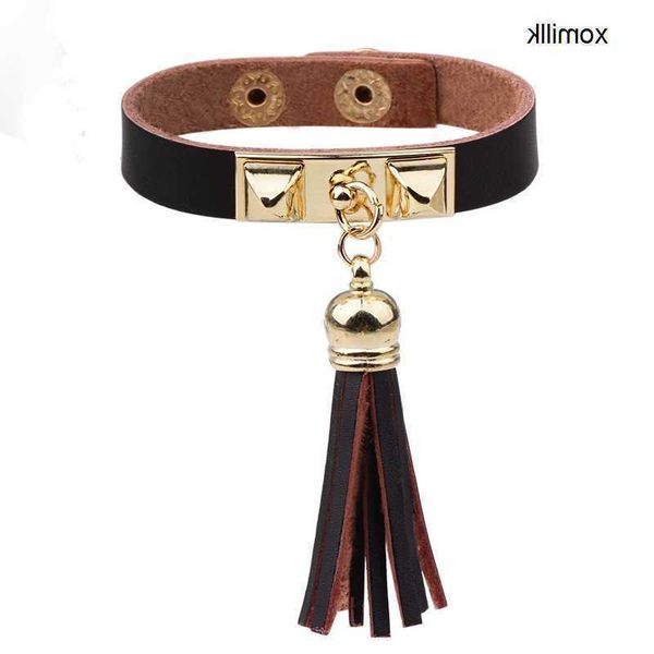 

hermm elegant jade bangle bracelet star fashion ol international style tassel rivet bracelet leather snap button accessories handicrafts g8w, Black