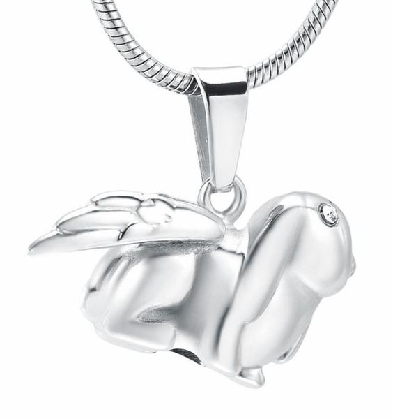 

zzl081 angel wing rabbit stainless steel keepsake urn necklace with crystal eyes pet memorial jewelry for cremation ashes5826241, Silver