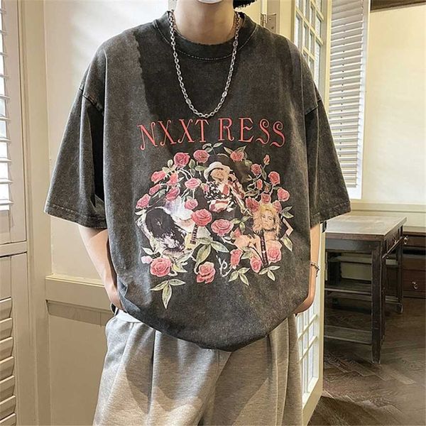 

34% off american t-shirt men's street washed old cotton clothes short summer fashion ins half sleeve, White;black