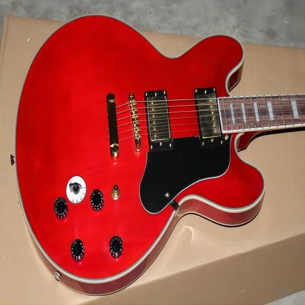 

es custom thin body block wine red electric guitar with diamond logo inaly guitars guitarra