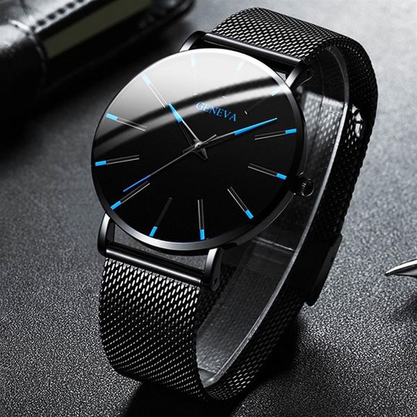

2021 minimalist men's fashion ultra thin watches simple men business stainless steel mesh belt quartz watch relogio masculino296i, Slivery;golden