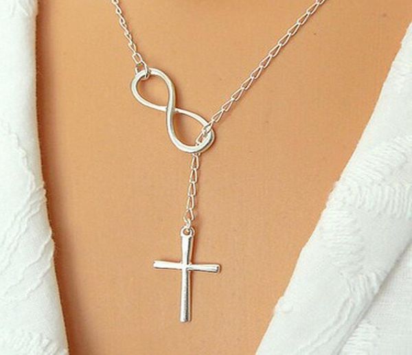 

wholen606 personality infinity cross lariat pendant necklaces silver plated european collares necklace forever faith necklace2718893