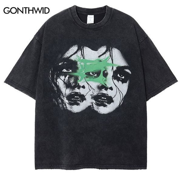 

men s t shirts vintage men tshirt streetwear hip hop graphic print punk gothic washed t shirt harajuku fashion casual loose cotton tee shirt, White;black