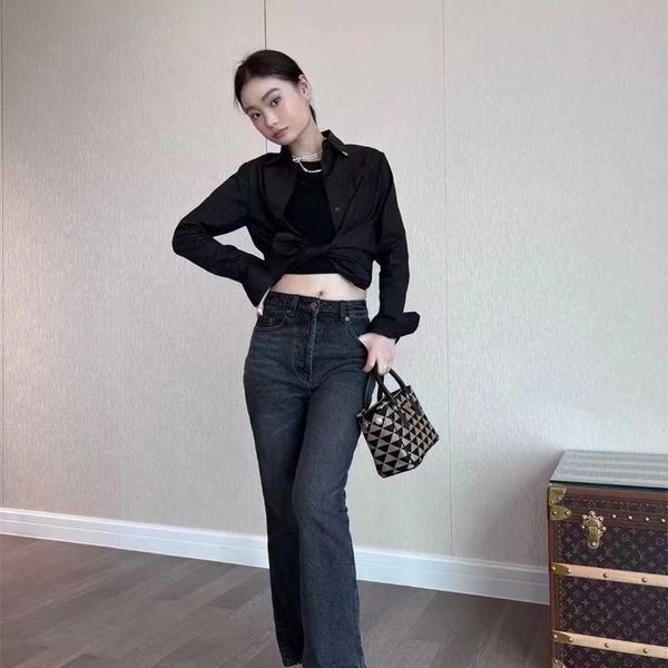 

32% off family autumn/winter new fashionable classic triangle label washed and worn fit versatile pants, Black;white