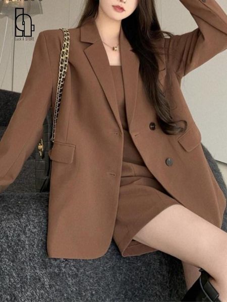 

dress luck a 2022 coffee straps mini dresses single breasted vintage blazer dress suits womens office loose blazers 2 piece sets, White