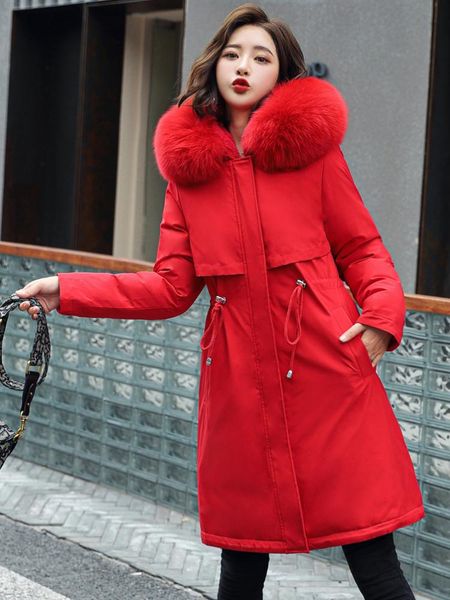 

leather send to overcome down cotton women's long 2022 new solidcolor oversized cottonpadded coat winter jacket for women pockets, Black