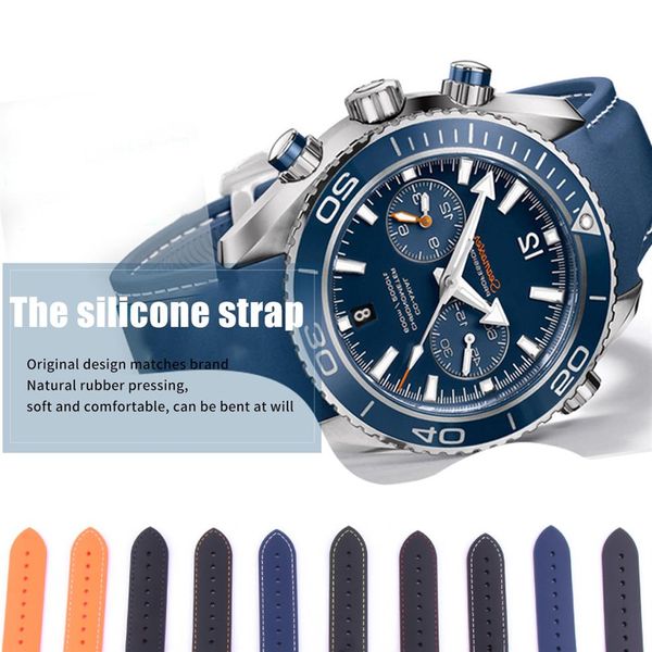

20mm 22mm watch strap bands blue orange black waterproof silicone rubber watchbands bracelet clasp buckle for omega planet-ocean t3273, Black;brown