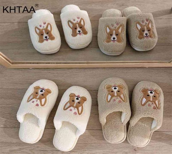 

slippers women house warm cute corgi winter fur home shoes for casual plush comfortable 2106071317752, Black