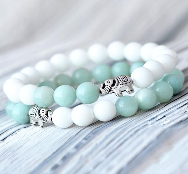

mg0753 8 mm a grade amazonite bracelet set elephant charm wrist mala bracelet 8 mm white shell beads yoga bracelet set3206253, Black