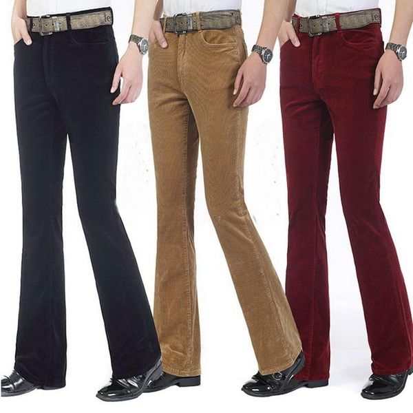 

pants men's flared vintage skinny pants men casual pants corduroy flares trousers male bellbottom trousers size 2640, Black