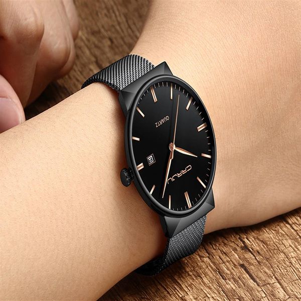 

2020 crrju fashion casual quartz watch men classic business luxury wrist stainless steel relogio masculino watch mens watches317i, Slivery;brown