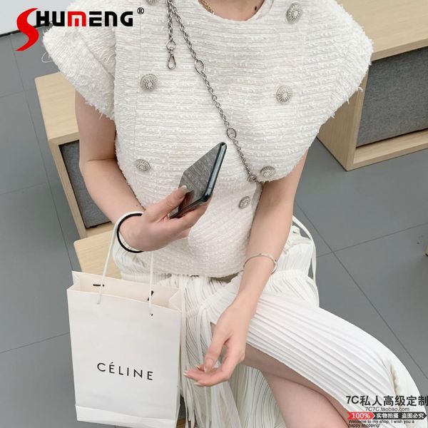 

vests 2021 spring autumn female new loose slimming streetwear vest women's fashion elegant solid color shortsleeved sweater tweed, Black;white