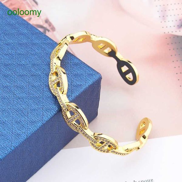 

hemres designer bracelet gold bracelet for women cold wind ins bracelet ring adjustable full diamond women's versatile jewelry pig nose, Black
