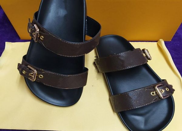 

2022 classics sandals designer slippers stylish slides 2 straps with adjusted gold buckles women summer 3546m men andwomen alike9707205, Black