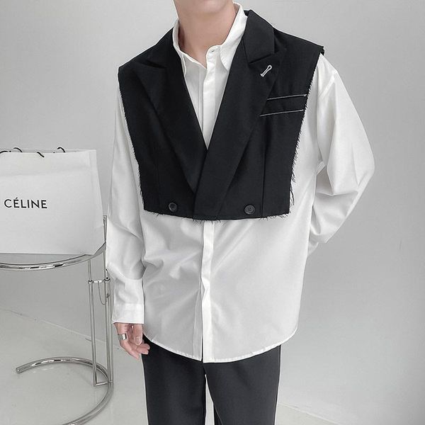 

blazers men loose casual short suit vest japan korean streetwear vintage fashion cape vest jacket male waistcoat sleeveless blazer coat, White;black