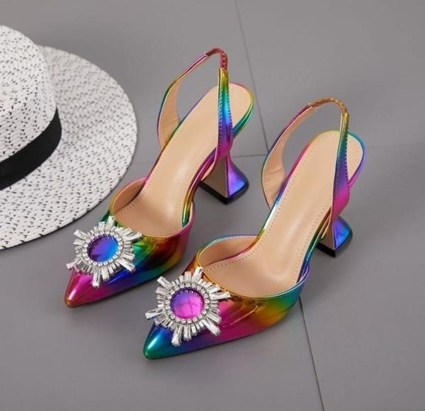 

rainbow color women sandals pointed toe sun style high heels ing shoes spike heel slingback pumps y2003236514703, Black