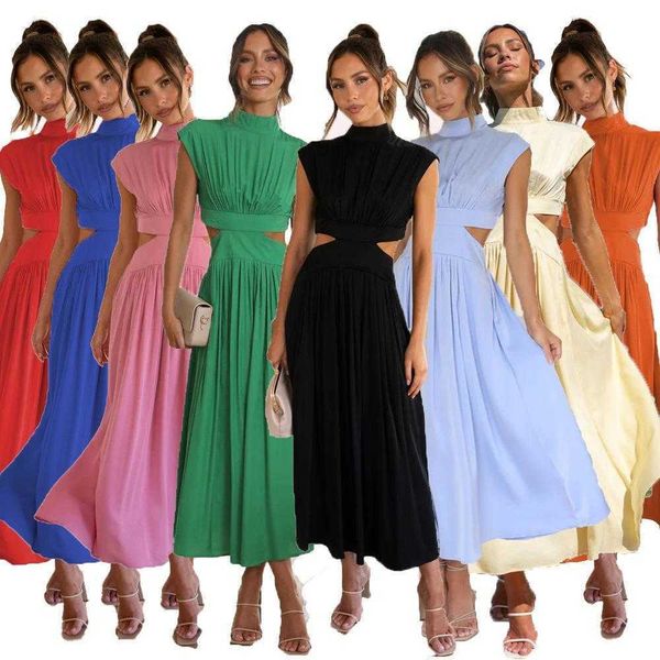 

sweet fashion street summer casual dresses stand collar macaron color midriff, Black;gray