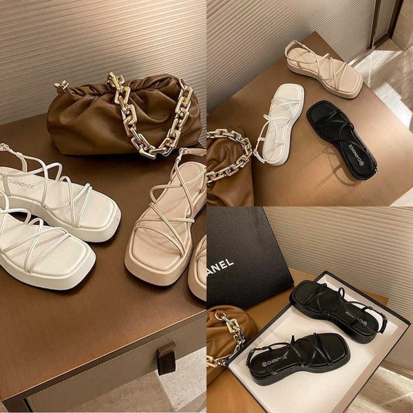 

sandals muffin thick soled lady sandals comfortable simple cross belt female shoes fashion thin belt open toe women's roman shoes 23032, Black