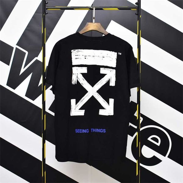 

34% off summer new short sleeve t-shirt ow fashion brush arrow print men's and women's couple bottom shirt, White;black