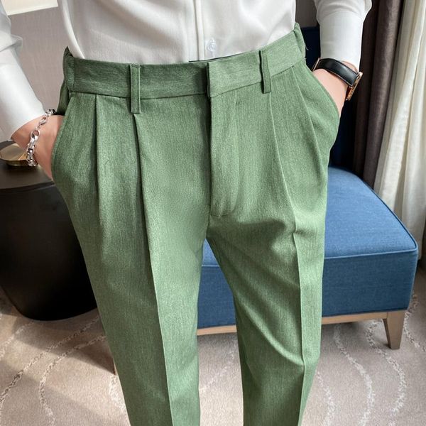 

blazers 2022 spring summer business dress pants men solid color office social casual suit pants slim ankle length trousers costume homme, White;black