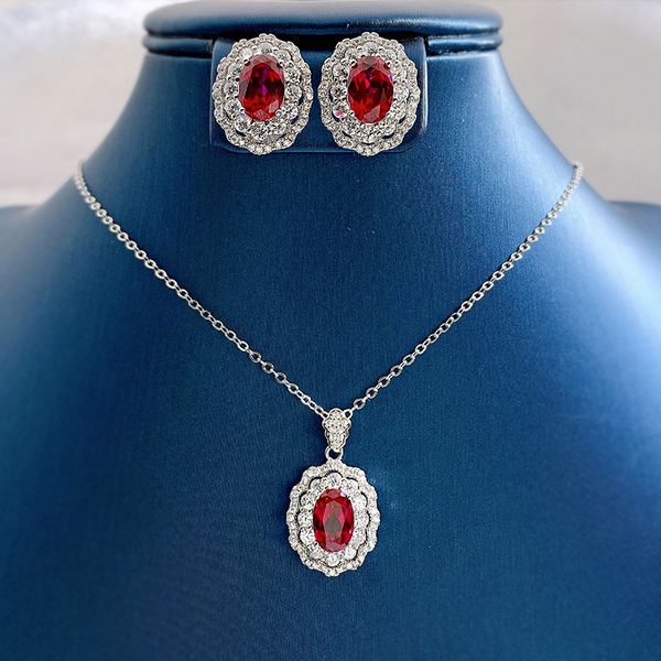 

valuable ruby diamond jewelry set 925 sterling silver party wedding earrings necklace for women bridal engagement jewelry gift, Slivery;golden
