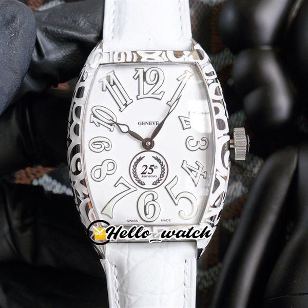 

42mm cintree curvex watches black croco 8880 25th anniversary mens watch 3d markers steel carve cracked case white leather strap h243y, Slivery;brown