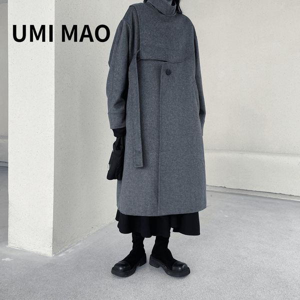 

fur umi mao yamamoto's dark handstitched doublesided cashmere streamer coats with irregular cut wool coat female overcoat y2k, Black
