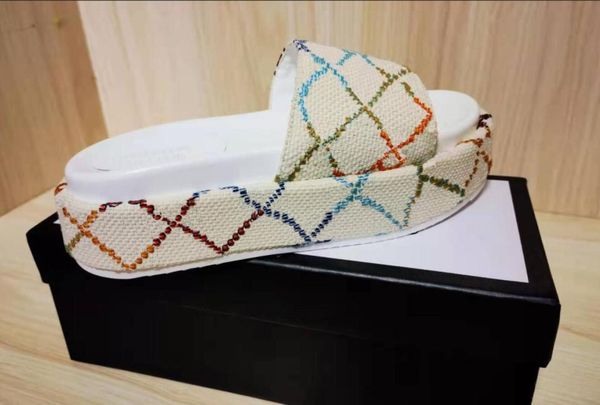 

2022 new men women flip flop lady shoes embroidery wedge sandals elevator women designer rubber slides platform scuff2983200, Black