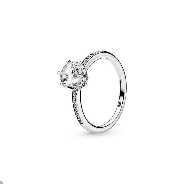 

sparkling cz diamond crown ring for pandora real sterling silver wedding rings for women girlfriend gift designer rings engagement jewelry w, Slivery;golden