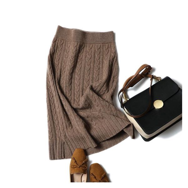 

dresses 100% cashmere cable knitted skirt women fashion elegant winter warm knitwear, White;black