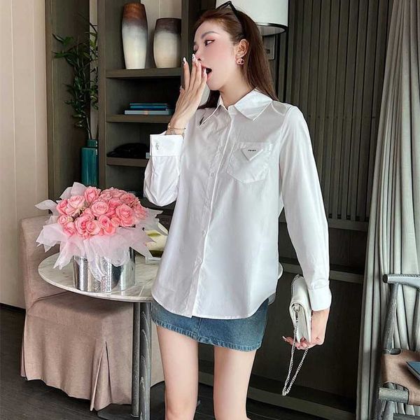 

26% off clothing designer quality family spring/summer new casual simple triangle leather thin shirt, White