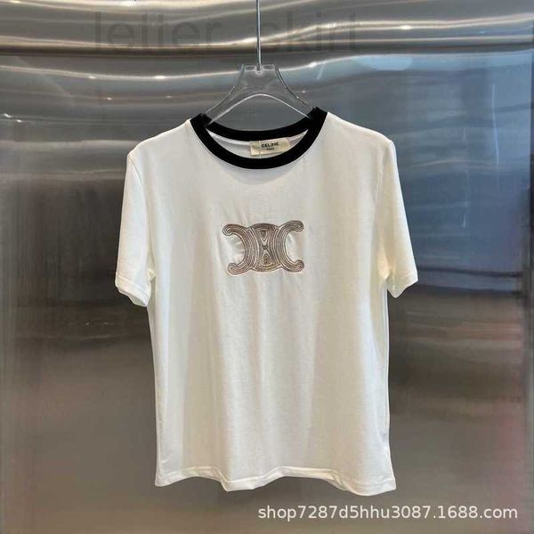 

women's t-shirt designer 23 spring/summer new round neck contrast design letter embellishment loose casual short sleeve t-shirt 4akw, White