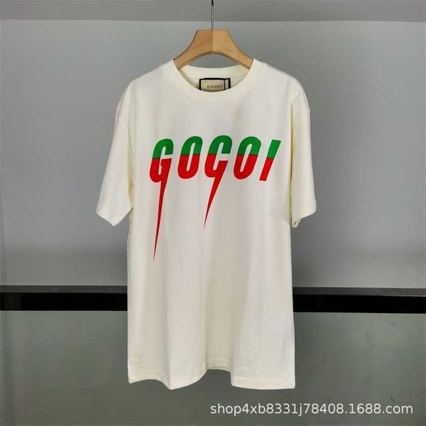 

self-designed gujia lightning blade green printed short sleeve men's family round neck simple loose fit t-shirt, White;black