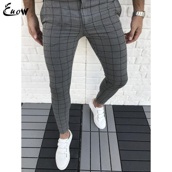 

pants euow 2022 fashion new men smart plaid casual pencil pants men clothing thin mid waist jogger business trousers streetwear, Black