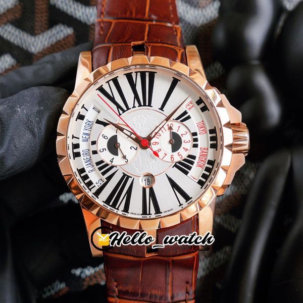 

excalibur 45mm rddbex0258 rddbex0257 watches white dial rome markers automatic mens watch rose gold case brown leather strap hwrd 297c, Slivery;brown