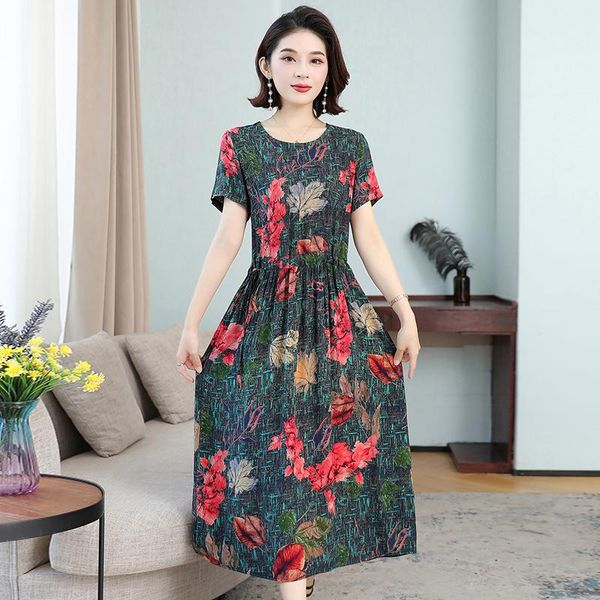 

dresses new arrival 2022 summer dress vestido loose oneck casual women clothing cotton fashionprint dresses plus size, Black;gray