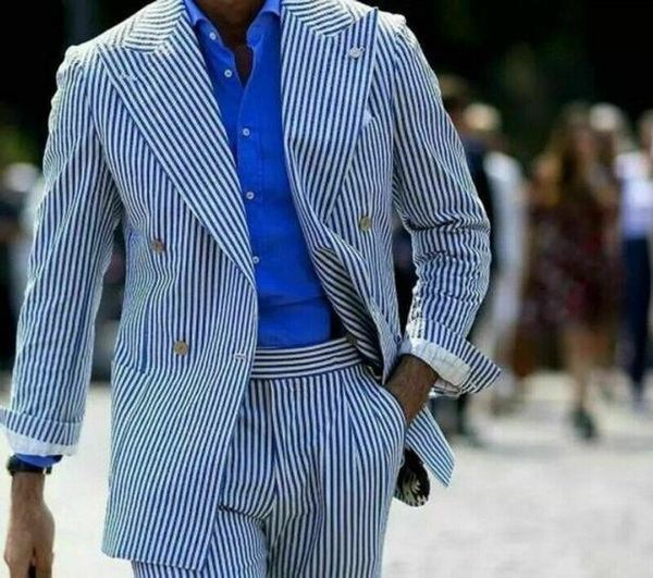 

blazers casual thin pure soft cotton striped seersucker men's suits costume wedding formal tuxedos doublebreasted party blazer 2 pieces, White;black