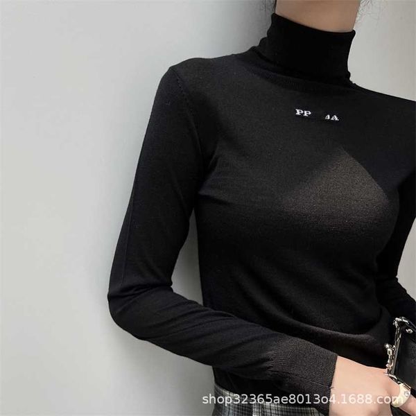 

26% off family autumn and winter new neck letter embroidery simple slim fit fashion versatile bottom top, White