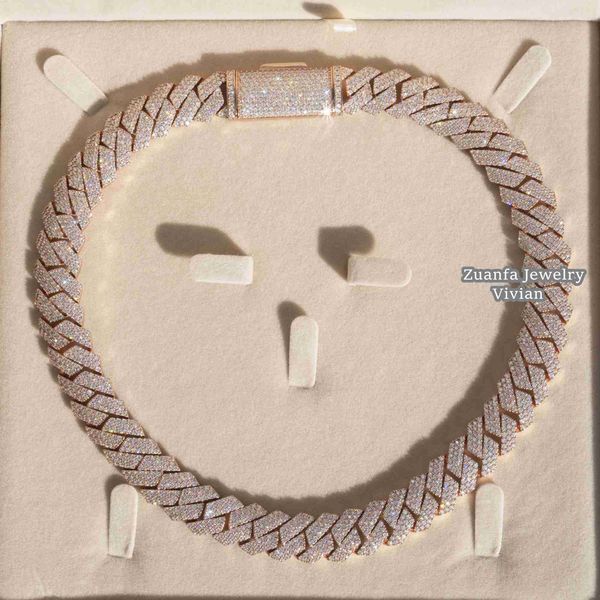

15mm 18mm width real rose gold plated hip hop jewelry silver 925 vvs moissnaite diamond cuban link chain necklace