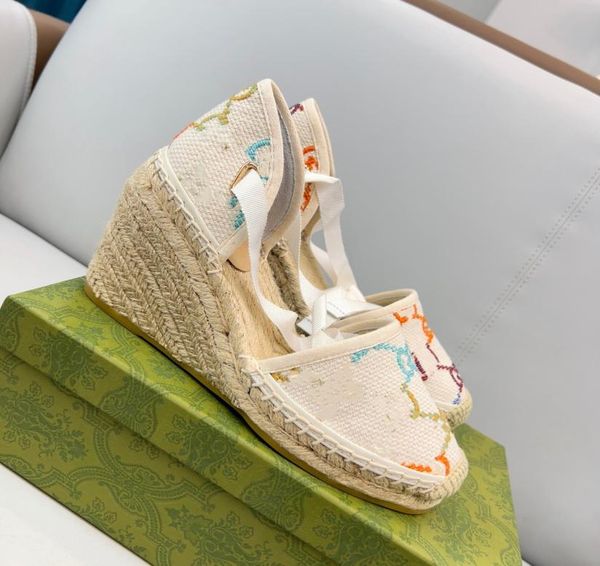 

pink marmont platform espadrilles sandals wedges straw thick bottom slope with washed tannin fabric size35411176383, Black