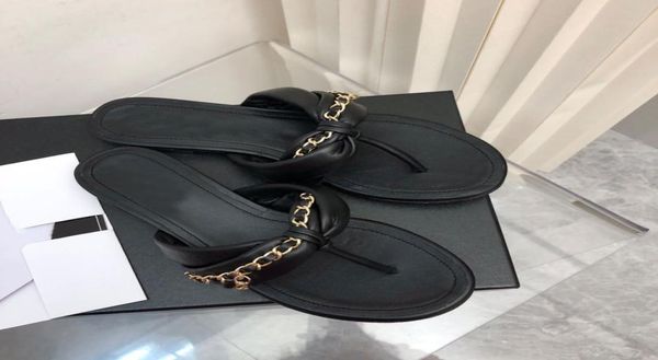 

designer lambskin purple sandals women flat low heel flipflops metal chain matching vacation beach slippers fashion bow black whi7777287