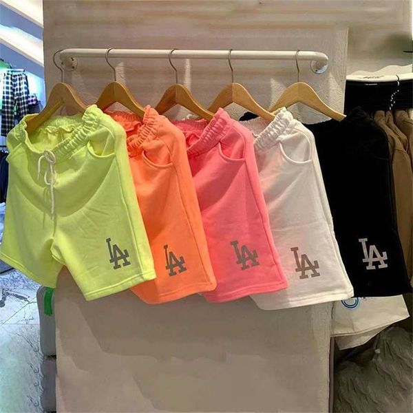 

32% off summer korean couple loose la letter 3m reflective cotton drawstring macaron fluorescent casual shorts, Black;white