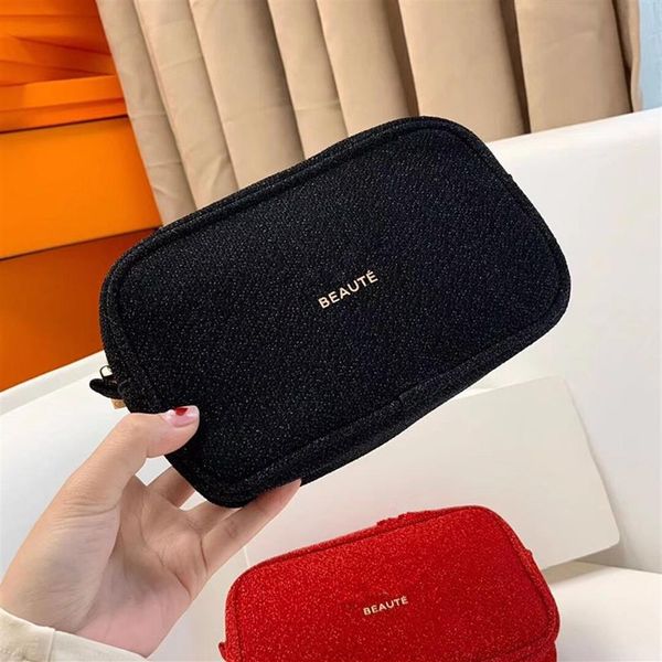 

blingbling black red fabric zipper case elegant beauty cosmetic case fashion makeup organizer bag toiletry case vip gift with gift353o