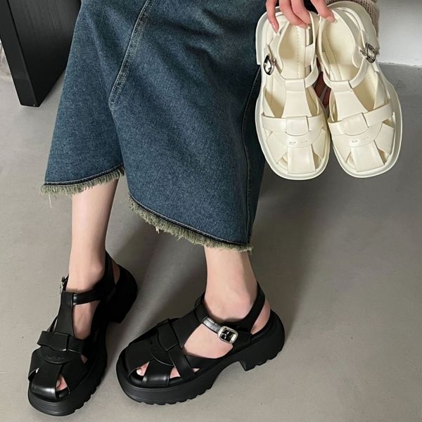 

sandals roman flats shoes summer woman designer platform women open toe beach fashion ladies classic solid color retro 230421, Black