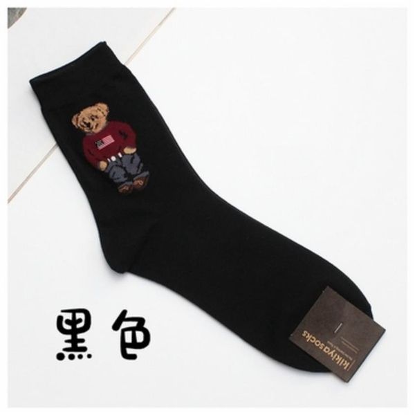 

men's socks 2021 mix 5 colors cotton autumn breathable skateboard happy men winter cartoon bear mid tube for christmas gift2314, Black