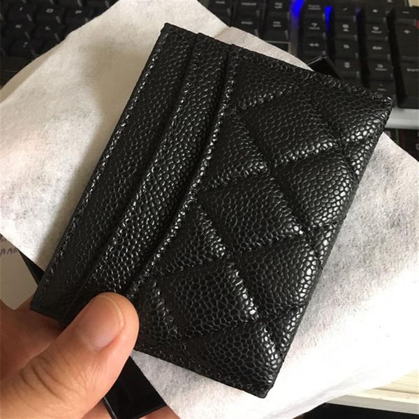

black caviar design mini wallets men women card holders gold&silver hardware genuine leather credit cardholder with box230z, Brown;gray
