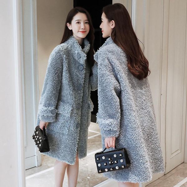 

fur woman 2022 winter real genuine fur sheepskin coats ladies long casual wool outwear female thick warm sheep shearing jacket e611, Black