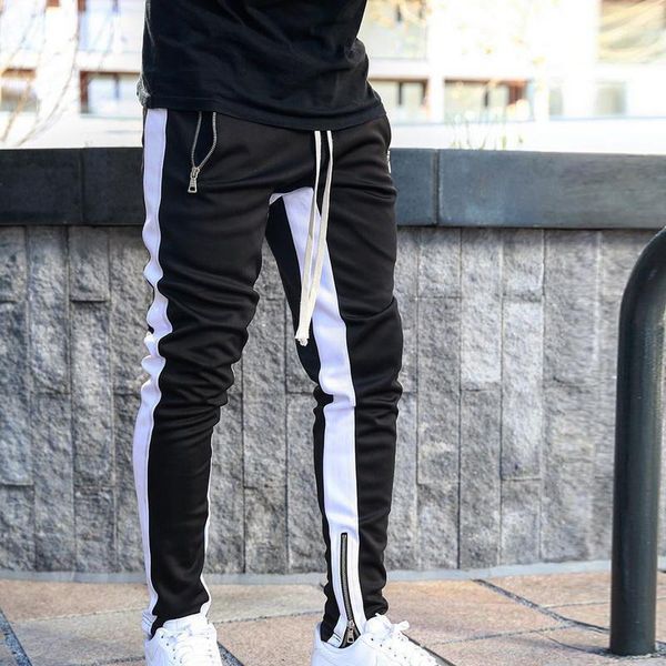

pants mens joggers zipper casual pants fitness sportswear tracksuit bottoms skinny sweatpants trousers black gyms jogger track pants