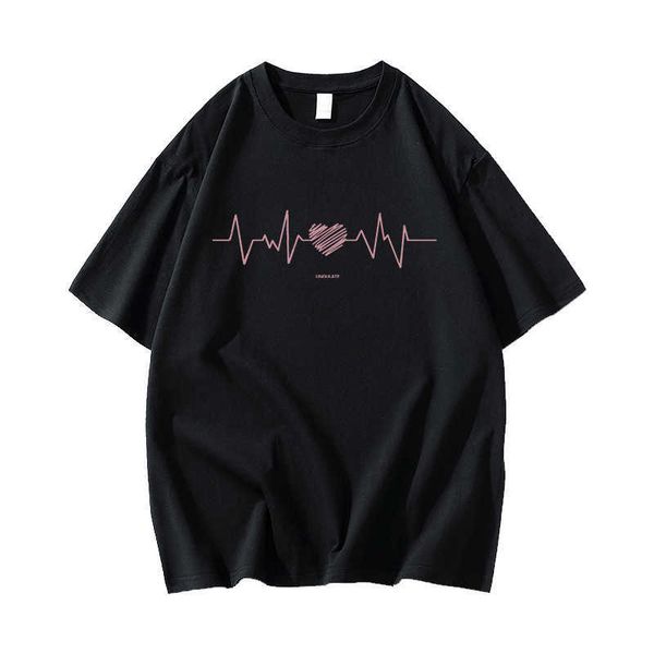 

trend niche design short sleeved t-shirt men's label ins oversized couple outfit half, White;black